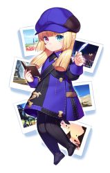 Rule 34 | 1girl, black footwear, blonde hair, blue dress, blue eyes, blue hat, book, boots, closed mouth, commentary request, dress, final fantasy, final fantasy xiv, full body, hand up, hat, heterochromia, highres, holding, jenevan, lalafell, notebook, open book, pink eyes, pointy ears, solo, thigh boots, thighhighs