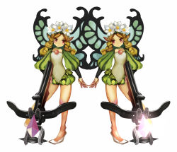 Rule 34 | bad id, bad pixiv id, bare legs, blonde hair, bow (weapon), braid, butterfly wings, crossbow, dual persona, fairy, flower, insect wings, mercedes (odin sphere), odin sphere, pointy ears, puff and slash sleeves, puffy sleeves, red eyes, rondline, smile, tears, twin braids, weapon, wings