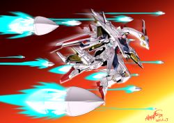 Rule 34 | beam rifle, commentary request, dated, energy gun, from side, funnels (gundam), glowing, glowing eyes, gundam, gundam hathaway&#039;s flash, highres, mecha, missile, mobile suit, no humans, penelope (hathaway&#039;s flash), pink eyes, robot, signature, solo, v-fin, weapon, zzz sakaz