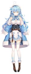 Rule 34 | 1girl, ahoge, bare shoulders, blue bow, blue bowtie, blue coat, blue flower, blue hair, blush, boots, bow, bowtie, brown footwear, closed mouth, coat, corset, flower, frilled skirt, frills, full body, fur trim, hair flower, hair ornament, half updo, hat, heart, heart ahoge, hololive, long hair, looking at viewer, off shoulder, official art, pointy ears, rin yuu, skirt, snowflake print, solo, standing, straight-on, tachi-e, thighhighs, transparent background, virtual youtuber, white flower, white hat, white thighhighs, yellow eyes, yukihana lamy, yukihana lamy (1st costume), zettai ryouiki