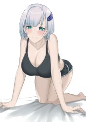 Rule 34 | absurdres, blush, breasts, byeon dha, collarbone, dolphin shorts, hair ornament, highres, hololive, hololive indonesia, holoro, large breasts, looking at viewer, pavolia reine, short shorts, shorts, smile, tank top, virtual youtuber