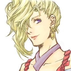 Rule 34 | bad id, bad pixiv id, blonde hair, close-up, dai-im, earrings, gensou suikoden, gensou suikoden v, hair over eyes, hair over one eye, jewelry, lowres, purple eyes, sialeeds falenas, simple background, solo