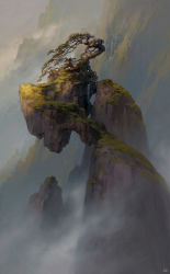Rule 34 | cliff, cloud, flowerzz, fog, highres, house, mountain, no humans, original, scenery, sky, tree