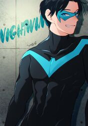 Rule 34 | 1boy, absurdres, artist name, black hair, dc comics, dick grayson, highres, male focus, mask, nightwing