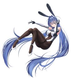 Rule 34 | 1girl, :3, absurdly long hair, alternate costume, animal ears, ass, azur lane, bare shoulders, blue eyes, blue hair, bodystocking, bodysuit, breasts, covered navel, elbow gloves, fake animal ears, full body, gloves, hair between eyes, hair intakes, highres, impossible bodysuit, impossible clothes, large breasts, leotard, levy (comradlevy), long hair, looking at viewer, new jersey (azur lane), one eye closed, pantyhose, rabbit ears, simple background, skin tight, smile, solo, thighband pantyhose, transparent background, underboob, v, very long hair, white footwear, white gloves, white leotard