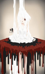 Rule 34 | 1girl, bare legs, collarbone, dripping, full body, hand up, head tilt, hidarikata, inubashiri momiji, looking at viewer, parted lips, red eyes, solo, standing, symbol-shaped pupils, touhou