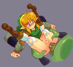 Rule 34 | 3boys, anal, arm grab, blonde hair, blue eyes, blush, boots, brown footwear, brown shirt, clenched teeth, colored skin, disembodied hand, disembodied hand, drcockula, drooling, eyebrows, forced, gang rape, green headwear, green skin, green tunic, grey background, hand on ass, hat, holding another&#039;s wrist, holding own arm, legs over head, legs up, link, long sleeves, lying, male focus, male penetrated, monster, monster on male, multiple boys, nintendo, on back, open mouth, outstretched arms, penis, perineum, phrygian cap, pointy ears, rape, restrained, sex, shirt, short hair, short hair with long locks, sidelocks, simple background, solo focus, spread arms, tears, teeth, testicles, the legend of zelda, torn clothes, torn legwear, tunic, uncensored, veins, veiny penis, yaoi