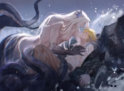 Rule 34 | 2boys, alternate universe, bad id, bad twitter id, blonde hair, cloud strife, final fantasy, final fantasy vii, highres, long hair, multiple boys, non-web source, ocean, octopus, outdoors, pirate, sephiroth, tentacles, xianyu314, yaoi