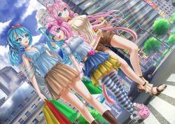 Rule 34 | 3girls, animal ears, bell, neck bell, blue eyes, blue hair, cat ears, cat girl, cat tail, collar, female focus, heterochromia, if they mated, kein hasegawa, matching hair/eyes, mother and daughter, multicolored hair, multiple girls, original, pink eyes, pink hair, tail, two-tone hair, wife and wife, yuri