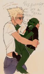 Rule 34 | 2boys, 3443uiyciyur1, caliborn, colored skin, dirk strider, doros3n, forced, forced kiss, grabbing, green skin, highres, homestuck, lacryboy, multiple boys, non-web source, size difference, sunglasses, tongue, tongue out
