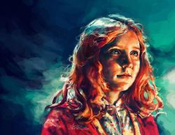 Rule 34 | 1girl, aged down, alice x. zhang, amy pond, cardigan, child, commentary, commission, doctor who, english commentary, eyelashes, green background, green eyes, impressionism, long hair, looking away, looking up, messy hair, night, night sky, nightgown, portrait, realistic, red hair, sky, solo