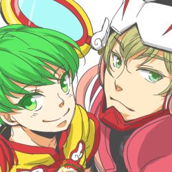 Rule 34 | 10s, armor, barnaby brooks jr., blonde hair, chinese clothes, dragon kid, green eyes, green hair, hat, huang baoling, power armor, power suit, satoo (pixiv), short hair, smile, superhero costume, tiger &amp; bunny