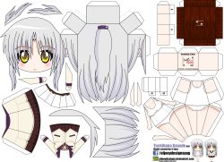 Rule 34 | 10s, 1girl, angel beats!, artist name, character name, chibi, el joey, highres, long hair, one-piece swimsuit, paper cutout, papercraft, school swimsuit, school uniform, silver hair, solo, swimsuit, tenshi (angel beats!), watermark, web address, white one-piece swimsuit, white school swimsuit, yellow eyes