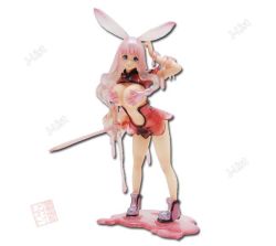 Rule 34 | 00s, 1girl, animal ears, blue eyes, grabbing another&#039;s breast, breasts, figure, full body, grabbing, grabbing own breast, large breasts, melona (queen&#039;s blade), melona (queen's blade), photo (medium), pink hair, protean assassin melona, queen&#039;s blade, rabbit ears, slime (substance), solo, sword, watermark, weapon