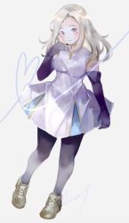 Rule 34 | 1girl, aubz, blonde hair, dress, full body, gloves, jewelry, long hair, looking at viewer, necklace, octopath traveler, octopath traveler i, open mouth, ophilia (octopath traveler), pantyhose, simple background, smile, solo, white background