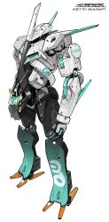 Rule 34 | absurdres, commentary request, from side, full body, green eyes, gundam, gundam suisei no majo, highres, mecha, mobile suit, no humans, original, peter (peter6409), robot, science fiction, solo, standing, v-fin