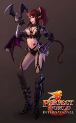 Rule 34 | animal ears, bat (animal), cat ears, cat tail, garter belt, garter straps, perfect world, perfect world international, pointy ears, ponytail, red hair, solo, tail, venomancer (character)