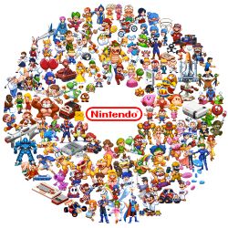 Rule 34 | 6+boys, 6+girls, absolutely everyone, arwing, balloon fight, balloon fighter, birdo, boom boom, bowser, captain falcon, character request, check character, check copyright, commentary request, copyright request, devil world, dog (duck hunt), donkey kong, donkey kong (series), doseisan, dr. mario, duck (duck hunt), duck hunt, everyone, excitebike, f-zero, falco lombardi, famicom, family computer robot, fire emblem, foreman spike, fox mccloud, game console, goomba, hammer, highres, holding, holding hammer, holding shield, holding sword, holding weapon, ice climber, jeff andonuts, joy mech fight, kid icarus, kid icarus (nes), king dedede, kirby, kirby (series), larry koopa, lemmy koopa, link, little mac, ludwig von koopa, luigi, mach rider, mario, mario (series), marth (fire emblem), metroid, morton koopa jr., mother (series), mother (series), mother 2, multiple boys, multiple girls, nana (ice climber), nes, ness (mother 2), nintendo, paula (mother 2), peppy hare, pit (kid icarus), pixel art, pixelflag, poo (mother 2), popo (ice climber), princess daisy, princess peach, princess zelda, punch-out!!, roy koopa, samurai goroh, samus aran, shield, shy guy, simple background, slippy toad, space shuttle, spacecraft, stanley (donkey kong), star fox, sukapon, super mario land, super scope, sword, takamaru (nazo no murasame-jou), the legend of zelda, the legend of zelda (nes), the mysterious murasame castle, toad (mario), waddle dee, wario, weapon, wendy o. koopa, white background, wrecking crew, yoshi