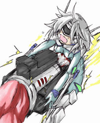 Rule 34 | 1girl, arc system works, blazblue, blazblue: calamity trigger, bodysuit, hyton (pixiv68383), iron tager, nu-13, punching, ryona, saliva, solo focus, stomach punch, sweat, white hair