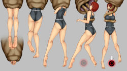 Rule 34 | 1girl, ass, breasts, cookin, dino crisis, highres, monster, one-piece swimsuit, oral, red hair, regina, sex, swimsuit, vore