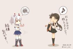 Rule 34 | 2girls, absurdres, ayanami (azur lane), ayanami (kancolle), azur lane, black sailor collar, black skirt, black socks, blonde hair, blue skirt, brown background, brown hair, closed eyes, commentary request, crop top, crossover, dated, eighth note, full body, grey footwear, high ponytail, highres, historical name connection, kantai collection, kneehighs, long hair, luci ole, multiple girls, musical note, name connection, navel, neckerchief, one-hour drawing challenge, platinum blonde hair, pleated skirt, red eyes, sailor collar, school uniform, serafuku, side ponytail, simple background, skirt, sleeveless, socks, spoken musical note, spoken squiggle, squiggle, standing, standing on one leg, thighhighs, translation request, twitter username, yellow neckerchief