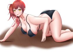 Rule 34 | 1girl, absurdres, all fours, ass, azur lane, bikini, black bikini, breasts, cleavage, crawling, highres, large breasts, looking at viewer, lunar avenger, red hair, side ponytail, skindentation, solo, swimsuit, thick thighs, thighs, wide hips, yellow eyes, zara (azur lane), zara (poolside coincidence) (azur lane)