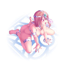 Rule 34 | 1girl, blush, bottomless, breasts, brown eyes, brown hair, dancer, dancer&#039;s costume (dq), dragon quest, large breasts, nipples, sakura trick, simple background, solo, takayama haruka, white background