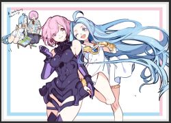Rule 34 | 2girls, blue hair, crossover, fate/grand order, fate (series), granblue fantasy, lyria (granblue fantasy), mash kyrielight, multiple girls, purple hair, tribute (tributism)