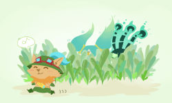 Rule 34 | 1girl, blue hair, bush, fur, goggles, grass, hat, hiding, inkinesss, league of legends, long hair, musical note, sona (league of legends), teemo, thresh (league of legends), twintails, yordle, you gonna get raped