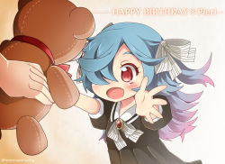 Rule 34 | 1girl, birthday, fang, fire emblem, fire emblem fates, gradient hair, hair ribbon, momosemocha, multicolored hair, nintendo, open mouth, out of frame, peri (fire emblem), red eyes, ribbon, solo focus, stuffed animal, stuffed toy, teddy bear, aged down