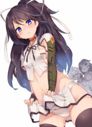 Rule 34 | 10s, 3girls, amagi (kancolle), asymmetrical clothes, bad id, bad pixiv id, bare shoulders, black hair, black legwear, blue eyes, blush, braid, breasts, brown hair, cleavage cutout, clothes lift, clothing cutout, commentary, crop top, dutch angle, fingerless gloves, from below, gloves, gluteal fold, hair between eyes, hair ornament, hair ribbon, jitome, kantai collection, katsuragi (kancolle), lifted by self, long hair, long sleeves, looking at viewer, microskirt, midriff, miniskirt, multiple girls, navel, panties, pokoten (pokoten718), ponytail, ribbon, short sleeves, simple background, single braid, single glove, skirt, skirt lift, small breasts, thighhighs, thighs, underwear, unryuu (kancolle), wavy mouth, white background, white panties, white ribbon, white skirt
