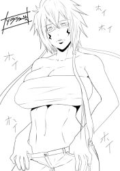 Rule 34 | abs, arrancar, bad id, bleach, breasts, glasses, hip focus, hollow (bleach), large breasts, long hair, monochrome, number tattoo, shinku p, tattoo, text focus, tier harribel, translation request, wide hips