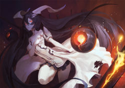 Rule 34 | 10s, 1girl, abyssal ship, anchorage water oni, black hair, cancer (zjcconan), colored skin, dress, horns, kantai collection, long hair, red eyes, solo, very long hair, white dress, white skin