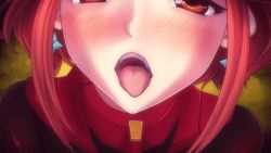 Rule 34 | 1girl, animated, animated gif, armor, blush, close-up, earrings, implied fellatio, jewelry, licking lips, naughty face, nintendo, open mouth, pyra (xenoblade), red eyes, red hair, short hair, shoulder armor, sidelocks, solo focus, tongue, tongue out, tsujizen, xenoblade chronicles (series), xenoblade chronicles 2