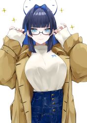 Rule 34 | 1girl, absurdres, bag charm, black hair, blunt bangs, blush, breasts, casual, chankuro, charm (object), commentary request, contemporary, glasses, hair intakes, highres, hime cut, holocouncil, hololive, hololive english, jacket, large breasts, long hair, long sleeves, official alternate costume, official alternate hair length, official alternate hairstyle, open mouth, ouro kronii, ouro kronii (casual), sidelocks, solo, virtual youtuber