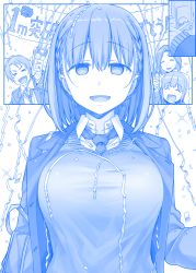 Rule 34 | &gt; &lt;, 4girls, ^ ^, ai-chan&#039;s mother (tawawa), ai-chan&#039;s sister (tawawa), ai-chan (tawawa), bag, banner, blazer, blue theme, blush, braid, breast conscious, breasts, closed eyes, comic, confetti, doorknob, empty eyes, getsuyoubi no tawawa, himura kiseki, jacket, large breasts, looking at viewer, monochrome, mother and daughter, multiple girls, necktie, open mouth, school bag, school uniform, short hair, side braid, silent comic, smile, sweatdrop, sweater vest, volley-bu-chan (tawawa)