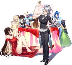 Rule 34 | 6+girls, :d, @ @, ^ ^, ahoge, alcohol, anniversary, ark order, artist request, baldr (ark order), bare legs, black blindfold, black footwear, black hair, black jacket, black pants, blindfold, blonde hair, blue bow, blue hair, blush, bow, bowtie, braid, breasts, brown hair, character request, closed eyes, cup, dionysus (ark order), dress, dress shoes, drunk, flying sweatdrops, formal, full-face blush, glass, gloves, green dress, grey hair, hair ornament, hairclip, heart, high ponytail, holding, holding cup, holding tray, jacket, kappa (ark order), large breasts, liquor, long hair, looking at viewer, low-tied long hair, monocle, multiple girls, off-shoulder dress, off shoulder, official art, one eye closed, open mouth, pants, pointy ears, poseidon (ark order), red dress, red footwear, short hair, simple background, slime (substance), smile, suit, table, transparent background, tray, tuxedo, vedrfolnir (ark order), very long hair, wedding, white gloves, white jacket, white pants, white suit, yellow dress, yellow eyes