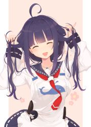 Rule 34 | 1girl, ^ ^, ahoge, closed eyes, highres, kagerou (shadowmage), kantai collection, long hair, neckerchief, open mouth, purple hair, red neckerchief, smile, solo, taigei (kancolle)