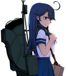Rule 34 | 10s, 1girl, ahoge, black eyes, blue hair, breasts, kantai collection, large breasts, long hair, machinery, momo (higanbana and girl), personification, school uniform, solo, ushio (kancolle)