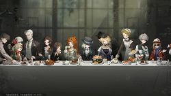 Rule 34 | 4girls, 6+girls, apron, bread, bread bun, cake, chin strap, crossed arms, cup, cupcake, drinking, drinking glass, druvis iii, eating, fedora, fine art parody, food, food request, fork, game cg, hairband, hat, jug (bottle), knife, long table, maid, maid apron, maid headdress, monocle, multiple girls, necktie, official art, old, old man, parfait, parody, plate, regulus (reverse:1999), reverse:1999, sandwich, siblings, sisters, sonetto (reverse:1999), sotheby, spoon, sunglasses, table, tablecloth, teacup, teapot, the last supper, third-party source, top hat, vertin (reverse:1999), water, wine glass, x (reverse:1999)