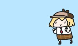Rule 34 | 1girl, animated, blonde hair, blue background, chibi, deerstalker, hair ornament, hat, hololive, hololive english, jumping, looping animation, necktie, open mouth, plaid, plaid skirt, red necktie, shirt, skirt, smile, smol ame, solo, video, virtual youtuber, walfie, watson amelia, watson amelia (1st costume), white shirt