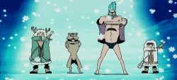Rule 34 | animated, animated gif, blue hair, dancing, dog, franky (one piece), lowres, multiple girls, one piece, sunglasses