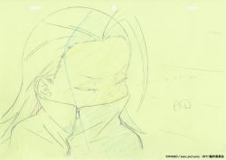 Rule 34 | 1girl, ahoge, closed eyes, closed jacket, copyright notice, do it yourself!!, jacket, juliet queen elizabeth viii, key frame, long hair, official art, portrait, production art, simple background, solo, traditional media, translation request, yellow background, zipper, zipper pull tab