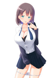Rule 34 | 1girl, :p, ai-chan, ai-chan (tawawa), black bra, blue eyes, bra, braid, breasts, brown hair, cleavage, collarbone, collared shirt, contrapposto, cowboy shot, dress shirt, female masturbation, getsuyoubi no tawawa, highres, jacket, kagamigami (kamikagami), large breasts, looking at viewer, masturbation, miniskirt, necktie, open clothes, open shirt, panties, panty pull, pleated skirt, pussy juice, pussy juice stain, shirt, short hair, skirt, smile, solo, standing, tongue, tongue out, underwear, untied, white panties, white shirt