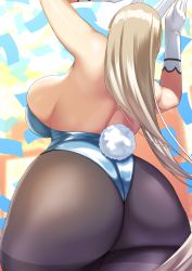 Rule 34 | 1girl, animal ears, arms up, ass, ass focus, asuna (blue archive), bare shoulders, blonde hair, blue archive, blue leotard, breasts, brown pantyhose, curvy, from behind, gloves, highres, huge ass, huge breasts, kandata nijou, large breasts, leotard, long hair, pantyhose, playboy bunny, plump, rabbit ears, rabbit tail, sideboob, solo, tail, thick thighs, thighband pantyhose, thighs, very long hair, white gloves, wide hips