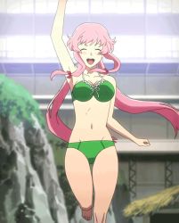 Rule 34 | animated, animated gif, bikini, bouncing breasts, breasts, cleavage, gasai yuno, long hair, mirai nikki, open mouth, pink hair, running, smile, solo, swimsuit, twintails