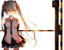 Rule 34 | 1girl, aqua eyes, aqua hair, bare shoulders, blush, closed mouth, clothes, crying, female focus, half-closed eyes, hatsune miku, light, long hair, looking at viewer, necktie, solo, twintails, vocaloid, wind, yukima (yushika)