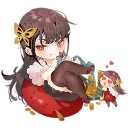 Rule 34 | 2girls, :d, :q, artist request, banknote, bean bag chair, black dress, blush, blush stickers, braid, brown eyes, brown hair, brown thighhighs, butterfly hair ornament, chibi, closed mouth, coin, controller, crossed legs, cuffs, currency strap, dress, ear piercing, fairy (girls&#039; frontline), feather boa, french braid, full body, girls&#039; frontline, gold coin, gold tassel, hair ornament, handcuffs, heart, heart-shaped eyes, high heels, holding, holding handcuffs, holding remote control, long hair, looking at viewer, money, multiple girls, official art, open mouth, piercing, red dress, red footwear, remote control, simple background, sitting, smile, spaghetti strap, tassel, thighhighs, third-party source, tongue, tongue out, transparent background, trap fairy (girls&#039; frontline), zettai ryouiki