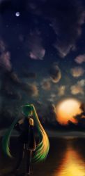 Rule 34 | bad id, bad pixiv id, cloud, detached sleeves, full moon, green hair, hatsune miku, long hair, moon, occult soda, sky, solo, twintails, vocaloid