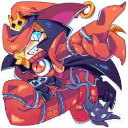 Rule 34 | 1girl, belt, digimon, digimon (creature), female focus, hat, red eyes, sharp teeth, solo, teeth, witch hat, witchmon